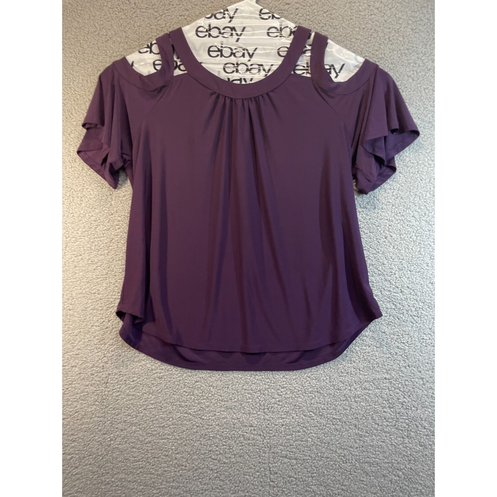 AUW Womens Purple Top Off Shoulder Sleeves Criss Cross Back XL